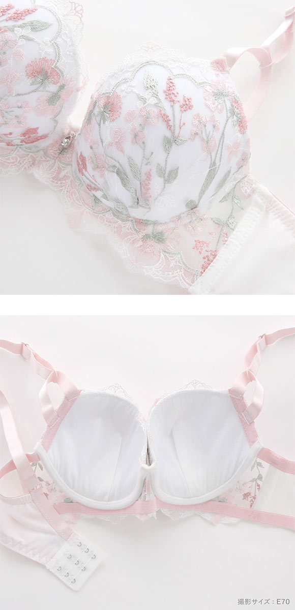 サンエイ 脇高 ガーリーフラワーブーケ ブラセット EF 大きいサイズ グラマー 脇肉 はみ肉すっきり 脇寄せ ブラジャー ショーツ セット 美胸 谷間 丸胸 SANEI
