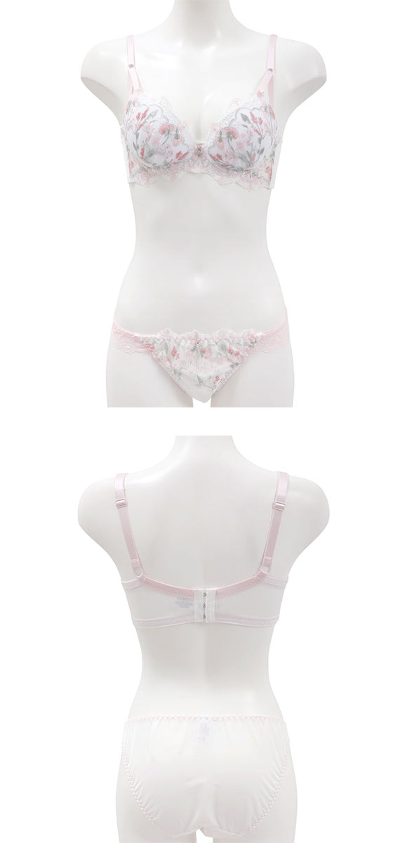 サンエイ 脇高 ガーリーフラワーブーケ ブラセット EF 大きいサイズ グラマー 脇肉 はみ肉すっきり 脇寄せ ブラジャー ショーツ セット 美胸 谷間 丸胸 SANEI