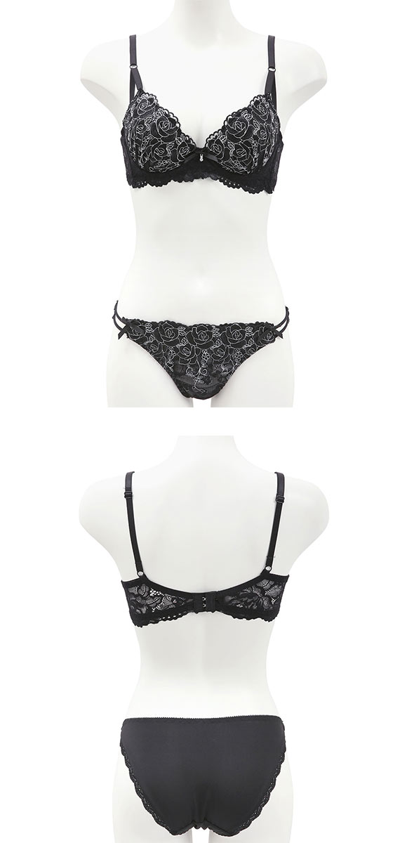 サンエイ 脇高 グロッシーローズレース ブラセット ABCD 脇肉 はみ肉すっきり 脇寄せ ブラジャー ショーツ セット 美胸 谷間 丸胸 SANEI