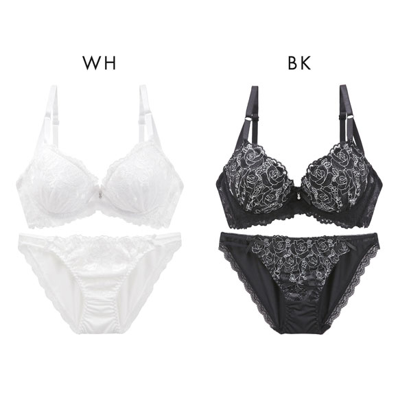 サンエイ 脇高 グロッシーローズレース ブラセット EF 大きいサイズ グラマー 脇肉 はみ肉すっきり 脇寄せ ブラジャー ショーツ セット 美胸 谷間 丸胸 SANEI