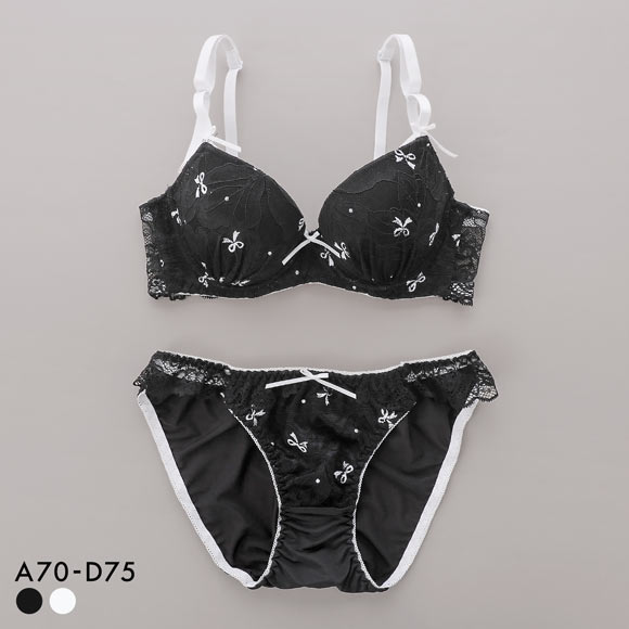 サンエイ 脇高 レーシィプチリボン ブラセット ABCD 脇肉 はみ肉すっきり 脇寄せ ブラジャー ショーツ セット 美胸 谷間 SANEI