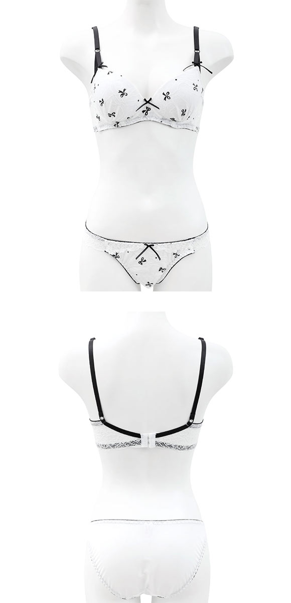 サンエイ 脇高 レーシィプチリボン ブラセット ABCD 脇肉 はみ肉すっきり 脇寄せ ブラジャー ショーツ セット 美胸 谷間 SANEI