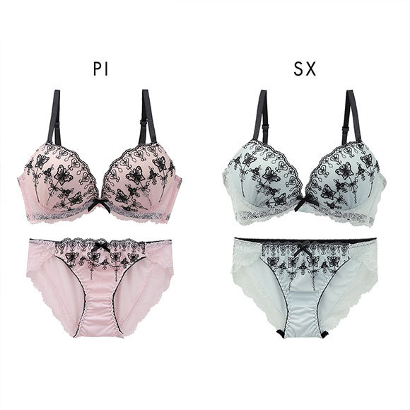 サンエイ 脇高 ガーリーバタフライ ブラセット ABCD 脇肉 谷間 盛り はみ肉すっきり 脇寄せ ブラジャー ショーツ セット 美胸 SANEI