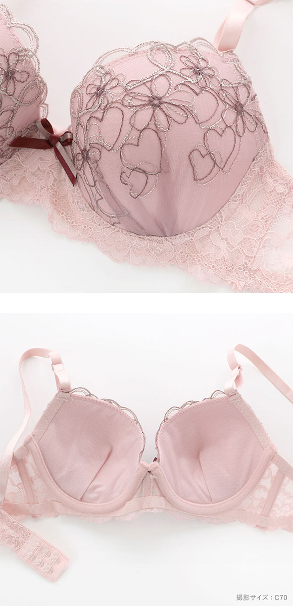 サンエイ ガーリーハートフラワー刺繍 ブラセット ABCD バックレース 美胸 丸胸 SANEI