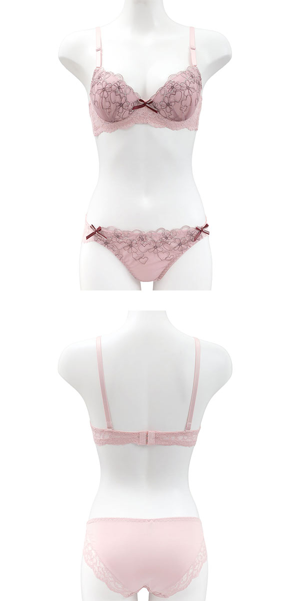 サンエイ ガーリーハートフラワー刺繍 ブラセット ABCD バックレース 美胸 丸胸 SANEI