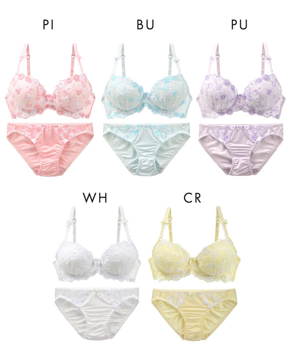 サンエイ ギュピールレース 小花刺繍 ブラジャー ショーツ セット ABCD 盛り胸 谷間 プチプラ 美胸 モールドカップ 丸胸 SANEI