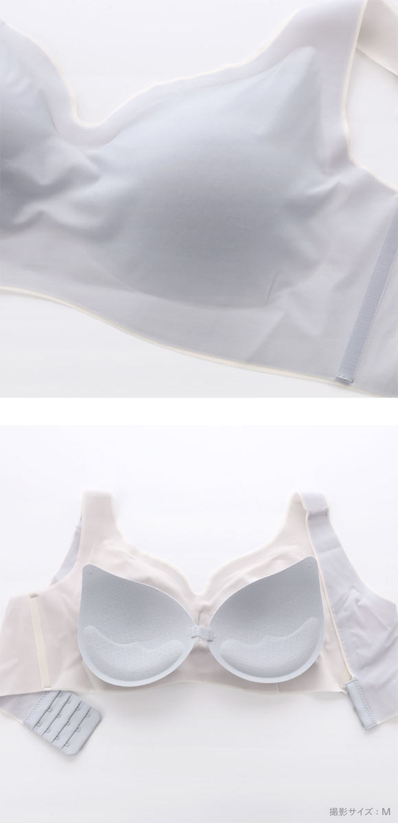 サンエイ なめらかFit レイヤード風 超薄ブラ 脇高 ノンワイヤー M L LL 脇肉 すっきり 脇寄せ まるで素肌 シームレス 敏感肌 SANEI