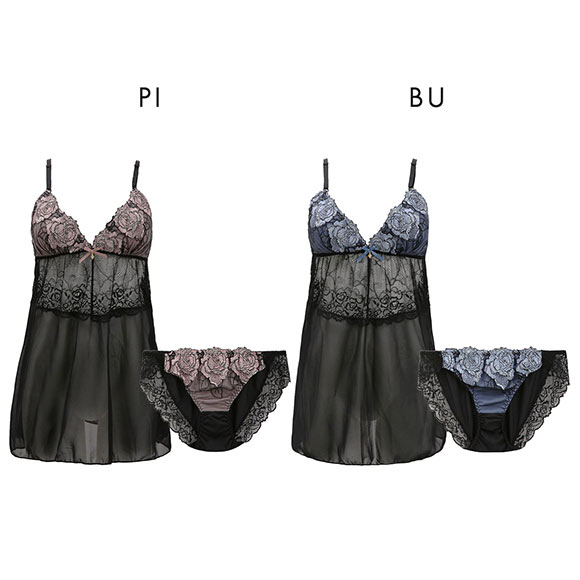 サンエイ ダズリングローズ カップ付き スリップ＆ショーツ ML ランジェリー ベビードール キャミ 上下セット セットアップ キャミソール SANEI