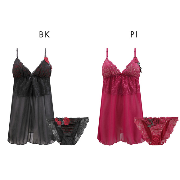 サンエイ ダークフローラ カップ付き スリップ＆ショーツ ランジェリー ベビードール キャミ 上下セット SANEI