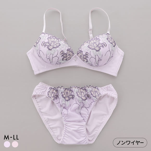 サンエイ 脇高 エレガンスリリー ノンワイヤー ブラセット M L LL 脇肉 谷間 盛り はみ肉すっきり ブラジャー ショーツ セット SANEI