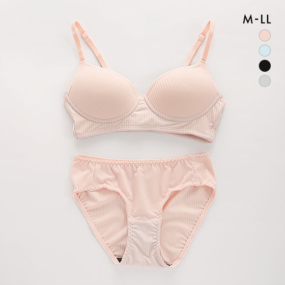 サンエイ SANEI リラックス＆ナチュラル リブ ノンワイヤーブラジャー ショーツ セット ブラセット M L LL