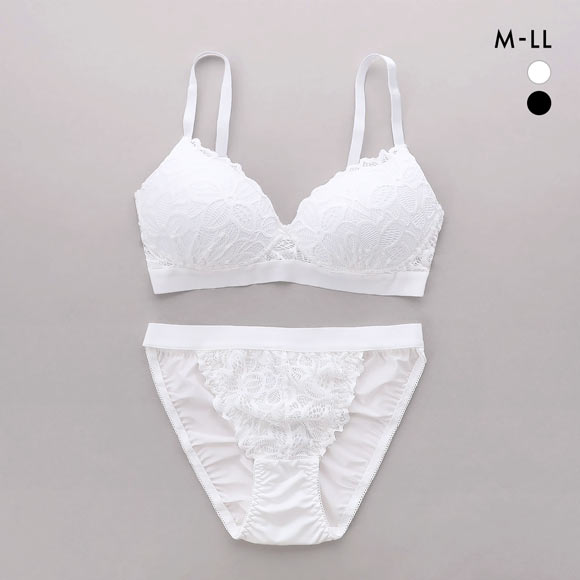 サンエイ SANEI リラックス＆ナチュラル 総レース ノンワイヤーブラジャー ショーツ セット ブラセット M L LL ブラレット 楽ちん ノンストレス