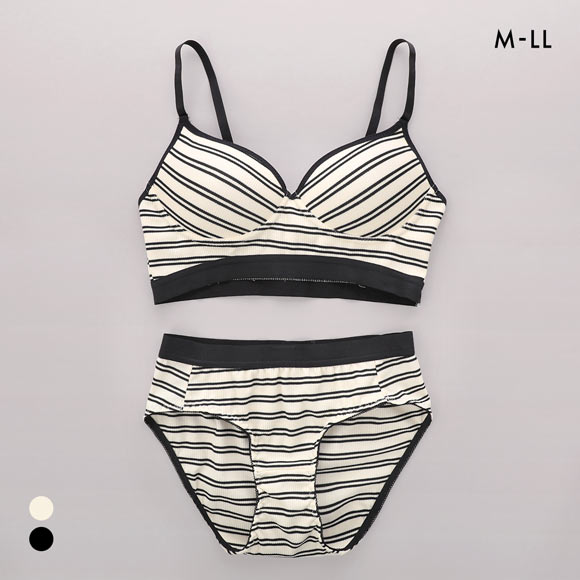 サンエイ リラックス＆ナチュラル アウトゴムボーダー ノンワイヤー ブラセット M L LL ブラレット ワイヤレス ナイトブラ SANEI