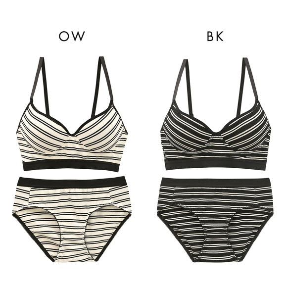 サンエイ リラックス＆ナチュラル アウトゴムボーダー ノンワイヤー ブラセット M L LL ブラレット ワイヤレス ナイトブラ SANEI