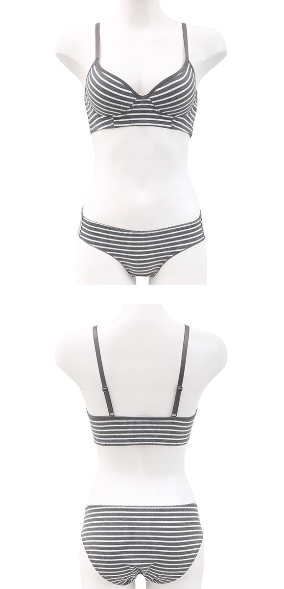 サンエイ リラックス＆ナチュラル ボーダーリブ ノンワイヤー ブラセット M L LL ブラレット ワイヤレス ナイトブラ SANEI