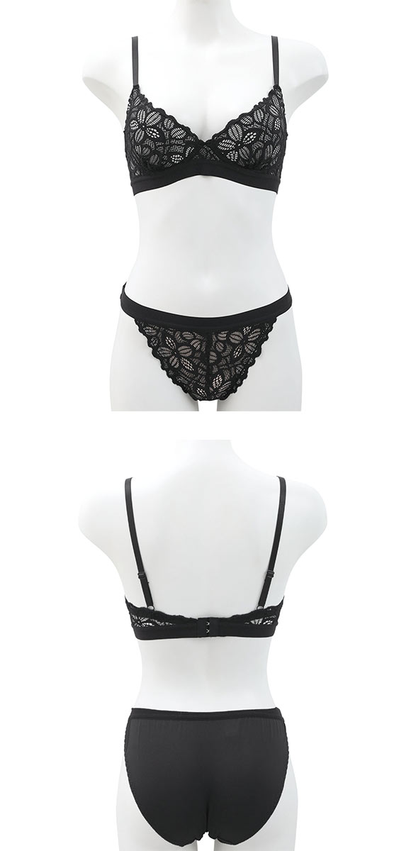 サンエイ リラックス＆ナチュラル 総レース ノンワイヤー ブラセット M L LL ブラジャー ショーツ セット ノンストレス SANEI