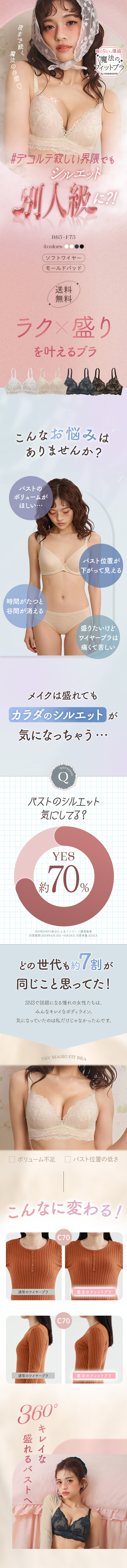 魔法のフィットブラ ブラジャー ノンワイヤー の様なワイヤーブラ レディース 下着 大きいサイズ 盛りブラ 盛れるブラ 楽 痛くない 谷間 バストアップ 可愛い