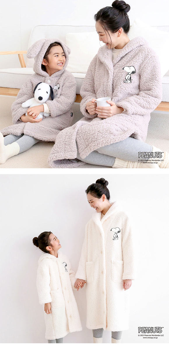 もふもふSNOOPY 着る毛布 ルームウェア キッズ 部屋着 ロング フード もこもこ シープボア あったか スヌーピー ブルーミングフローラ