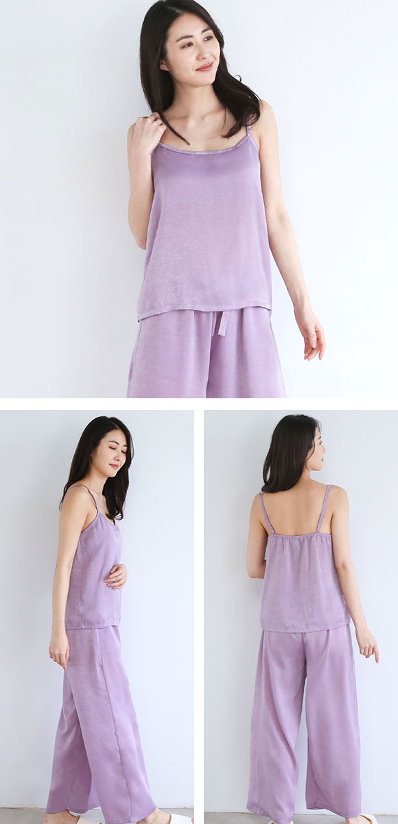 ブルーミングフローラ 艶光沢×艶とろみ ロイヤルサテン ルームウェア パジャマ 上下セット キャミソール カップ付き bloomingFLORA