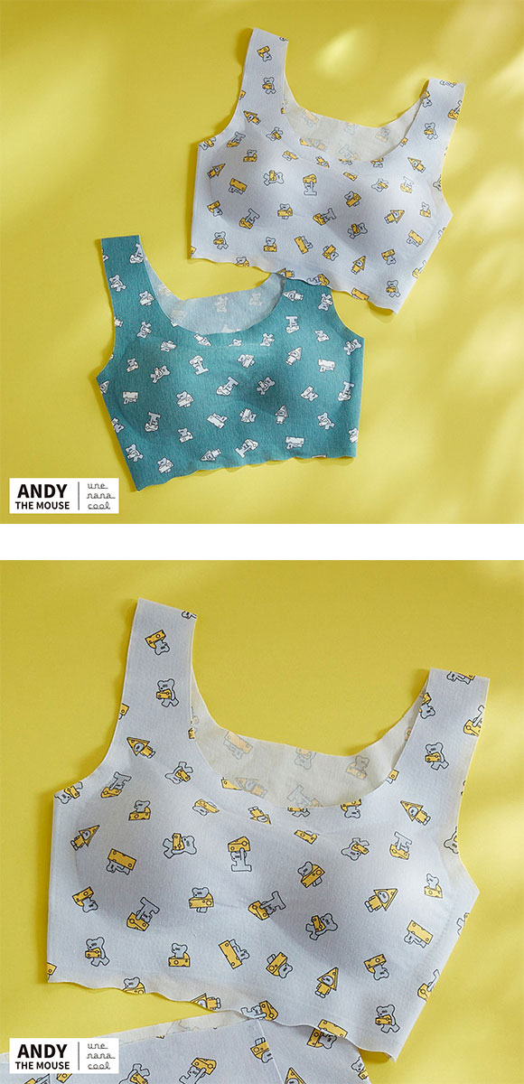 ウンナナクール MADE WITH ねずみのANDY フラット仕上げノンワイヤーブラジャー ブラジャー une nana cool
