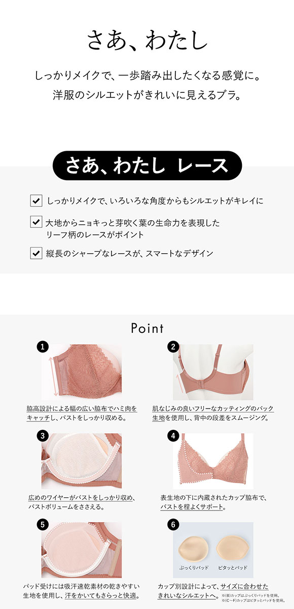 ウンナナクール une nana cool 脇スッキリ さあ、わたし レース 3/4カップブラジャー 単品