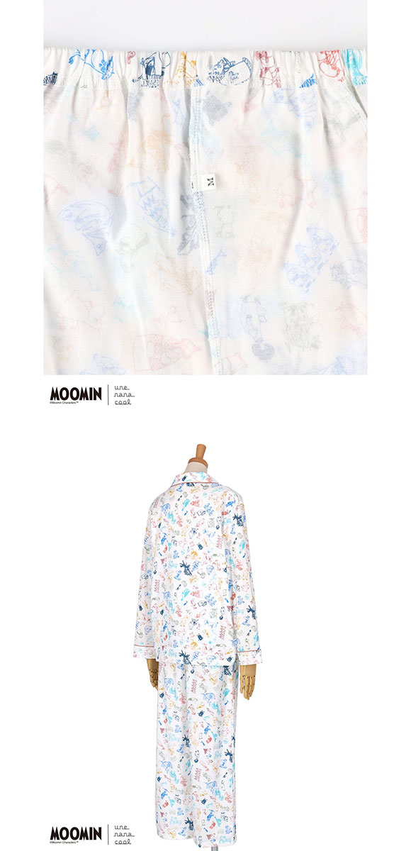 ウンナナクール MOOMIN × une nana cool 綿100％ 開襟パジャマ ルームウェア パジャマ 上下セット 長袖 レディース