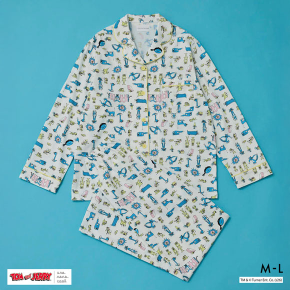 ウンナナクール トムとジェリー × une nana cool 綿100 長袖開襟パジャマ ルームウェア 上下セット レディース une nana cool