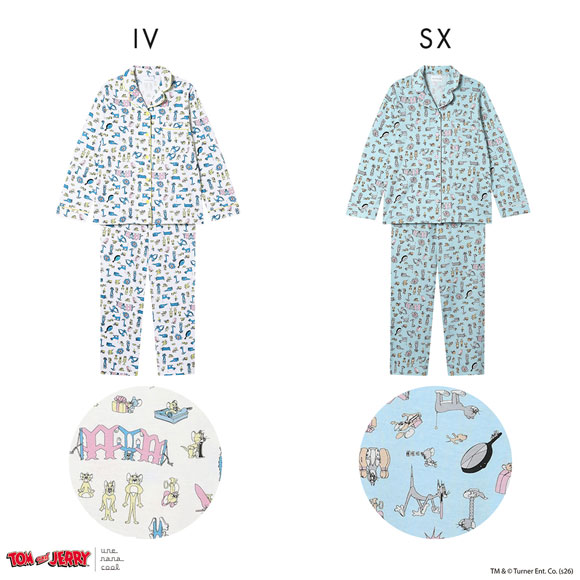 ウンナナクール トムとジェリー × une nana cool 綿100 長袖開襟パジャマ ルームウェア 上下セット レディース une nana cool