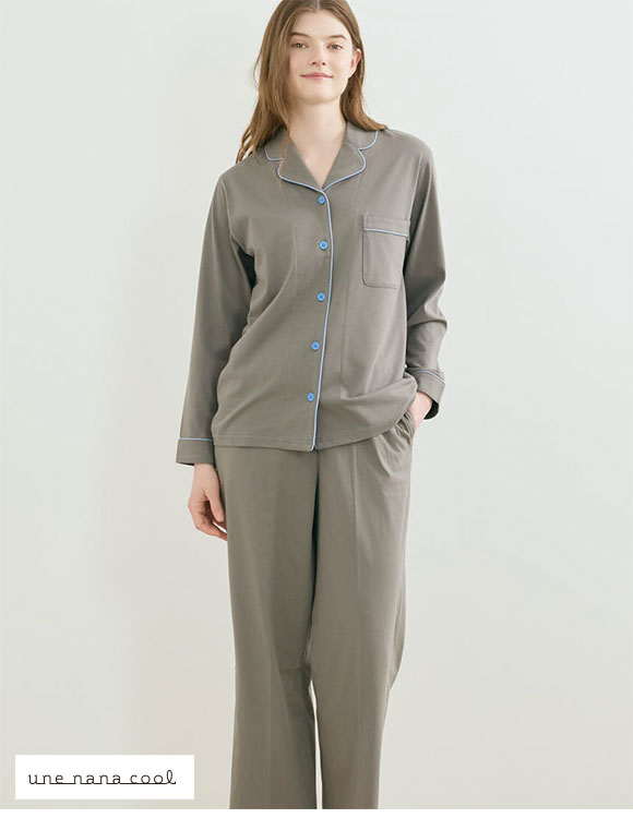 ウンナナクール 綿100 なめらかハイゲージ天竺パジャマ MADE WITH LIBERTY FABRIC ルームウェア 上下セット 長袖 レディース une nana cool
