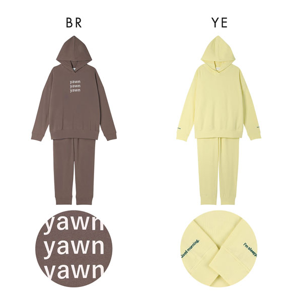 ウンナナクール 綿混 あくびのお嬢さんの裏毛フーディー ルームウェア パジャマ 上下セット レディース une nana cool