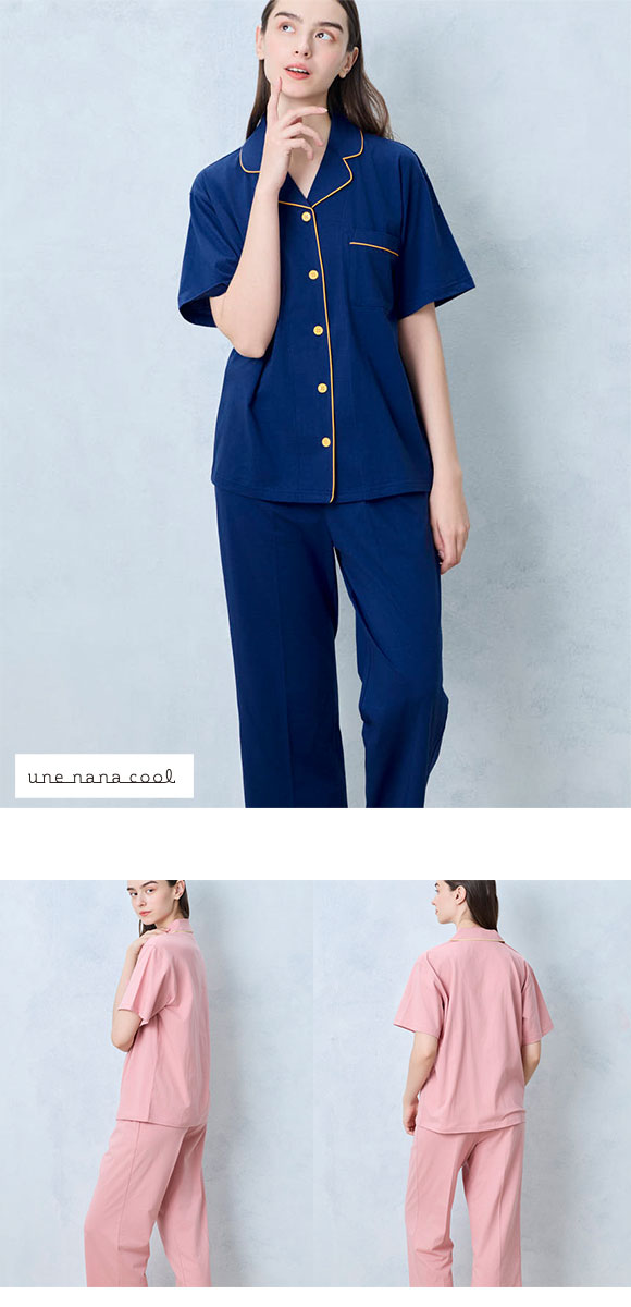 ウンナナクール 綿100％ 40ハイゲージ天竺半袖パジャマ MADE WITH LIBERTY FABRIC ルームウェア パジャマ 上下セット une nana cool