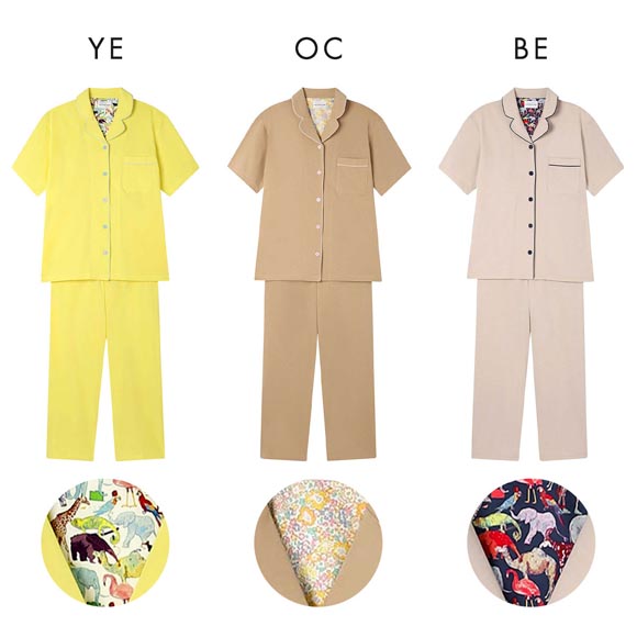 ウンナナクール 綿100％ 70/2 天竺 半袖開襟パジャマ MADE WITH LIBERTY FABRIC ルームウェア パジャマ 上下セット une nana cool