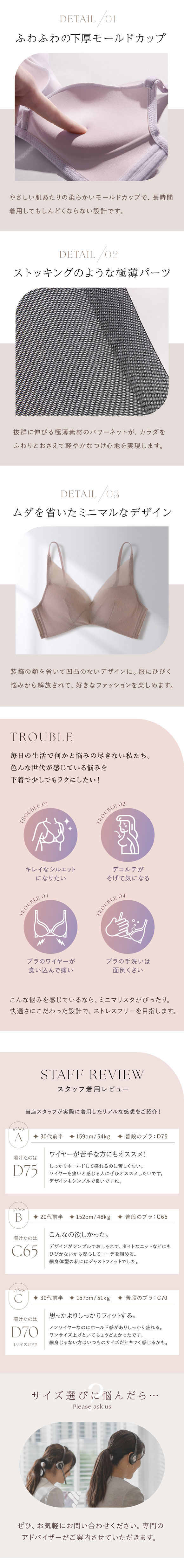 ブラジャー ノンワイヤー 脇高 メッシュ MINIMALISTA 超極薄 B C D E F 単品 ミニマリスタ