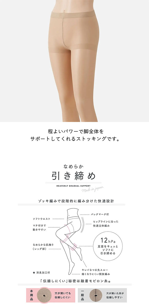 タビオ 【伝線しにくい】 なめらか引き締めストッキング 着圧 M-Lサイズ L-LLサイズ レディース 日本製 Tabio
