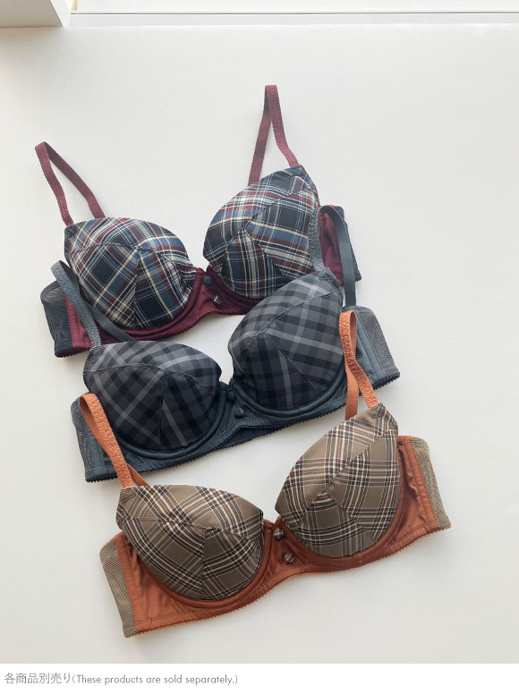 アンフィ 脇スッキリ、寄せる ブラジャー BCDEF チェック柄  BLH309 AMPHI 大きいサイズ