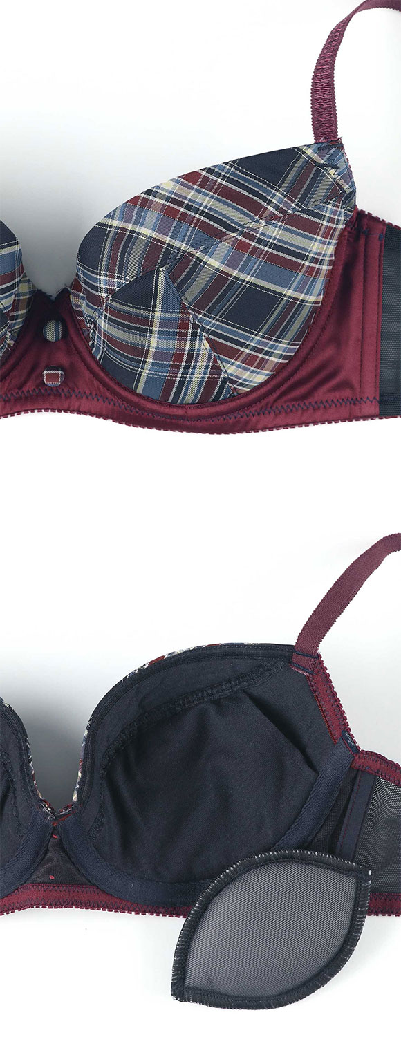 アンフィ 脇スッキリ、寄せる ブラジャー BCDEF チェック柄  BLH309 AMPHI 大きいサイズ