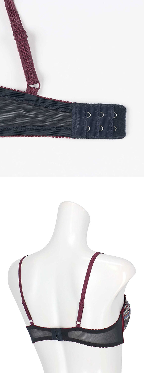 アンフィ 脇スッキリ、寄せる ブラジャー BCDEF チェック柄  BLH309 AMPHI 大きいサイズ