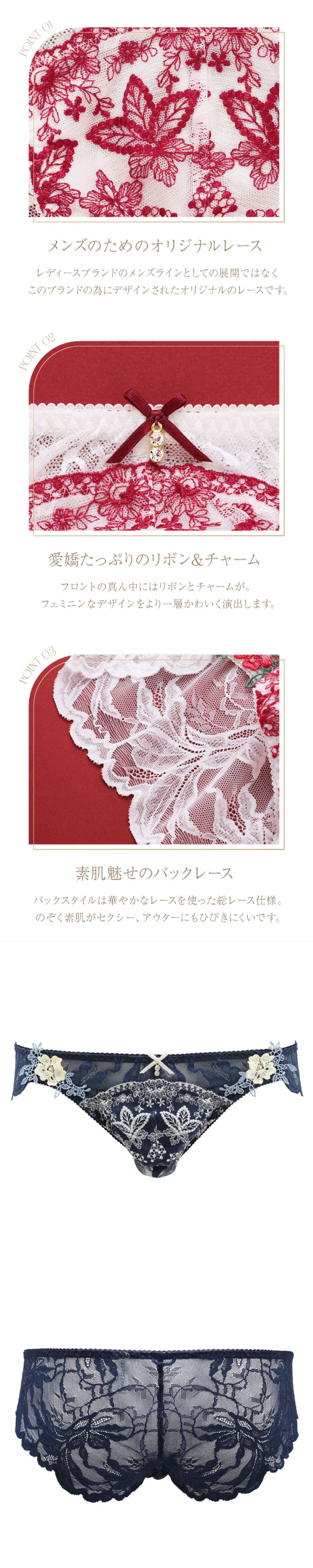 フェミニンメンズビキニ  M L　メンズ 総レース ビキニショーツ レース下着 レースインナー セクシーショーツ