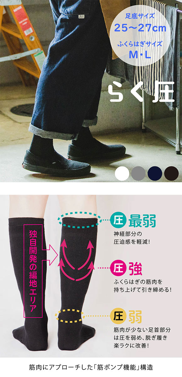 SUKENO らく圧 着圧 ハイソックス メンズ ソックス 靴下 25-27cm