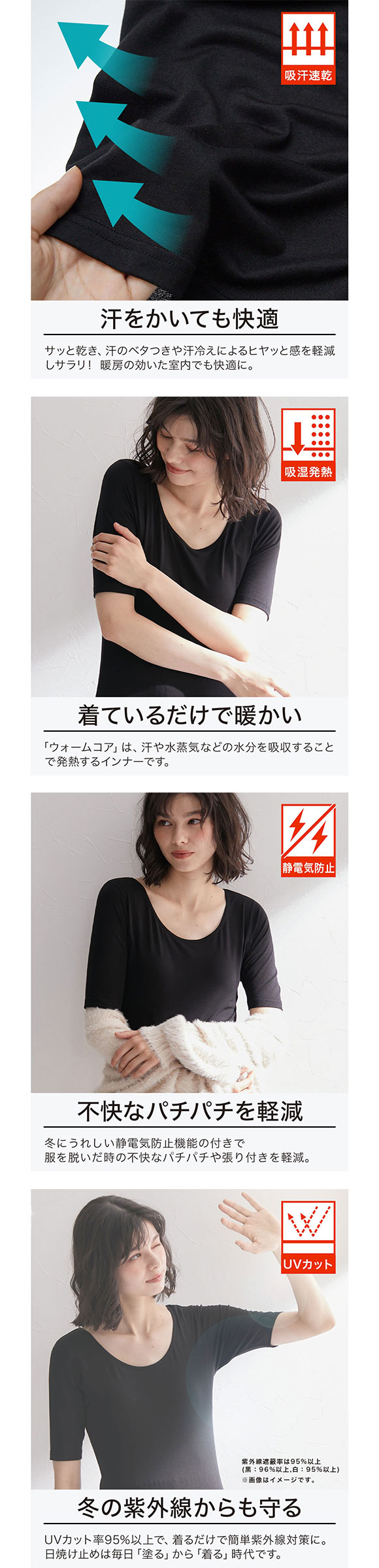 ニッセン 暑がりさんの冬インナー 襟ぐり広め丈長め半袖インナー LL 3L 2枚組 吸湿発熱 吸汗速乾 UVカット 静電防止 ウォームコアAIR