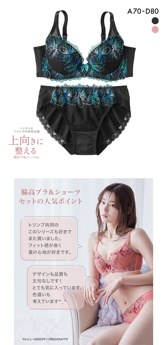 【ニッセンとトリンプ共同企画】脇高刺しゅう コスモス レースブラジャーショーツセット ABCD