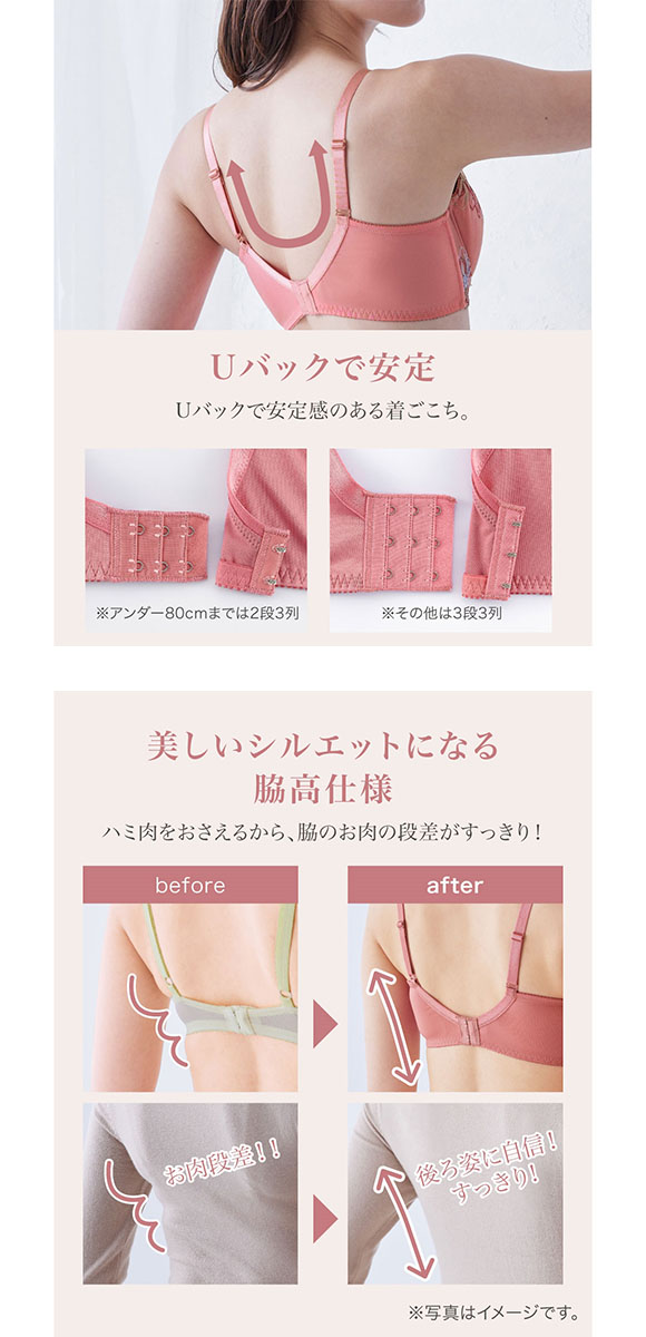 【ニッセンとトリンプ共同企画】脇高刺しゅう コスモス レースブラジャーショーツセット ABCD
