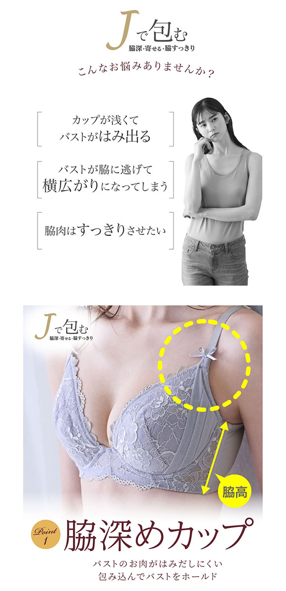 【ニッセンとトリンプ共同企画】Jで包む脇高タック入りブラジャーショーツセット  ABCD
