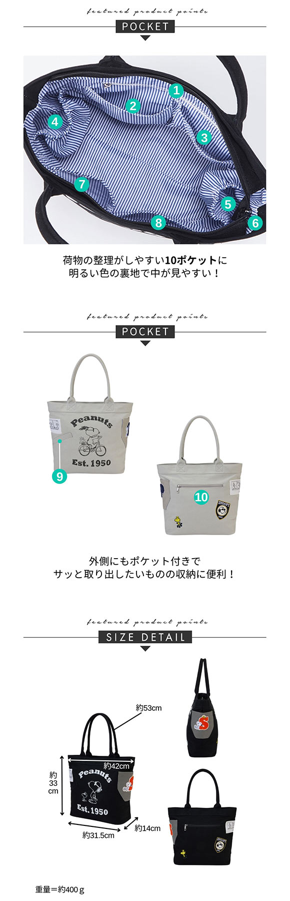 ニッセン スヌーピー ヴィンテージデザインラージトートバッグ A4対応 nissen