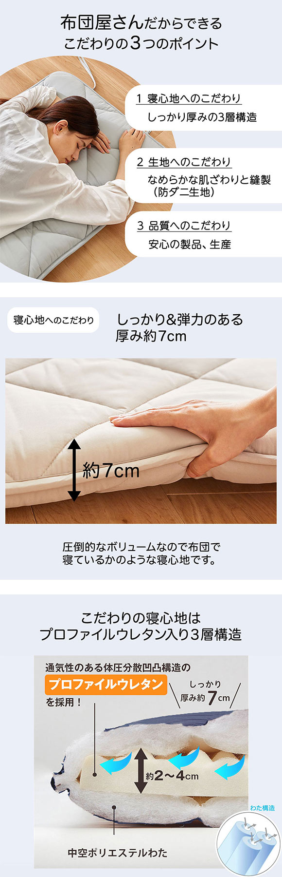 ニッセン コンパクトに畳める体圧分散ウレタン入りごろ寝マット120cm（布団）高密度防ダニシリーズ BR nissen