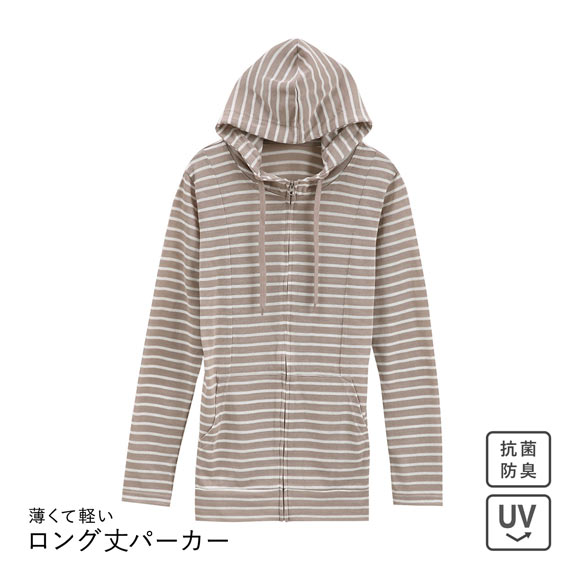 ニッセン 12分袖綿混うすカルロング丈パーカー UVカット 吸汗速乾 抗菌防臭 毛玉防止 SM nissen