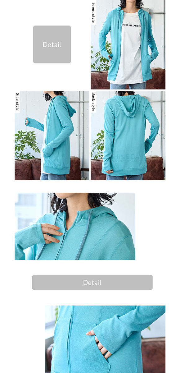 ニッセン 12分袖綿混うすカルロング丈パーカー UVカット 吸汗速乾 抗菌防臭 毛玉防止 SM nissen