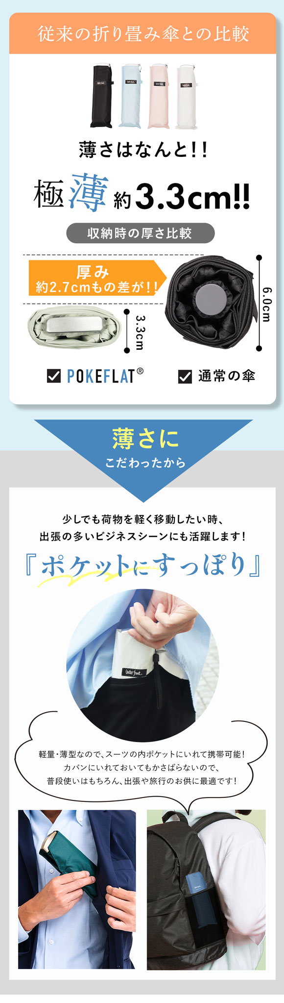 ウォーターフロント ポケフラットサンシェイド 折りたたみ傘 折50cm 日傘 兼用 雨傘 晴雨両用 Waterfront