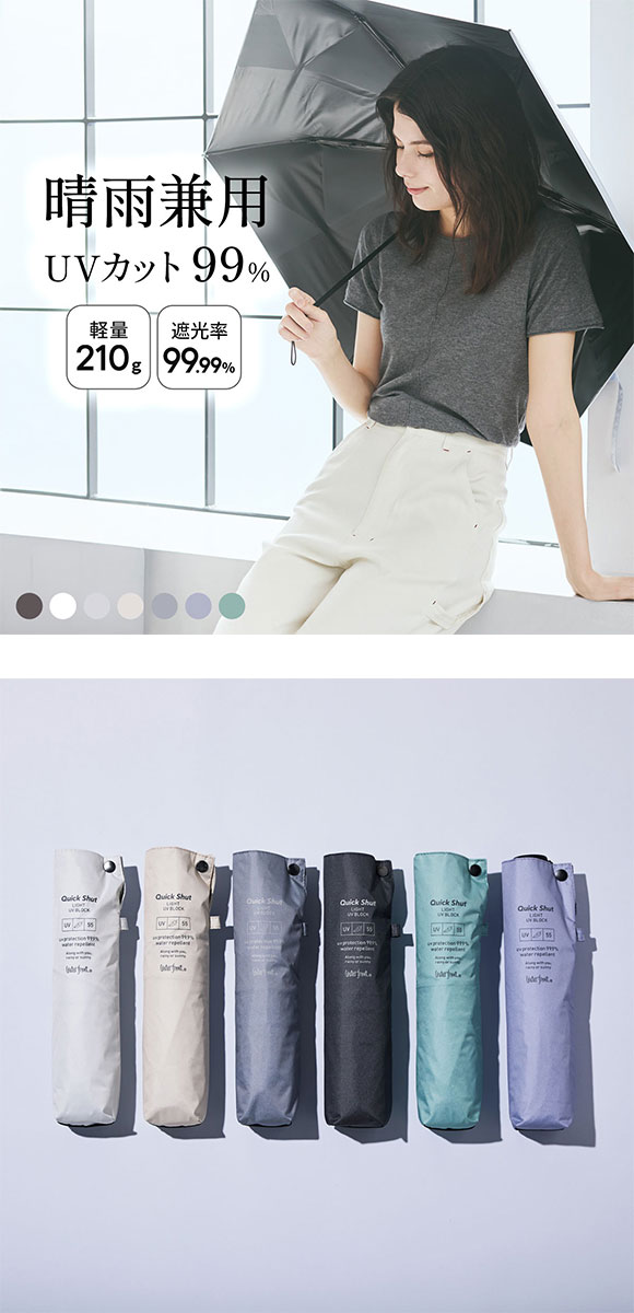 ウォーターフロント クイックシャットライト UVブロック 折りたたみ傘 55cm  日傘 兼用 雨傘 晴雨両用 Waterfront