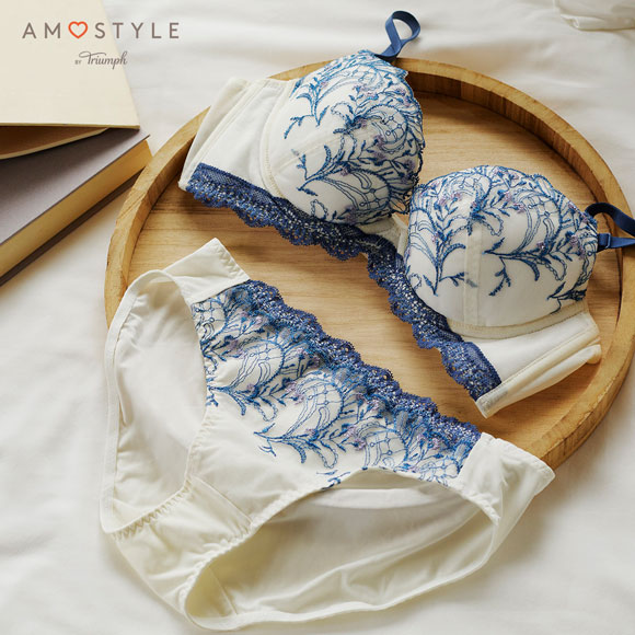 アモスタイル 脇高ブラ AMST1529 ボタニカルモザイク ブラセット ブラジャー ショーツ セット CD AMOSTYLE